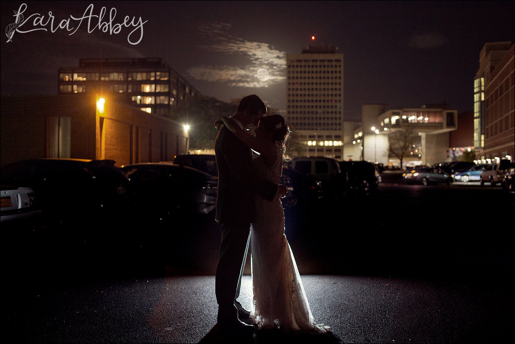 Night Bride & Groom Portraits in Downtown Binghamton, NY - Fall Wedding
