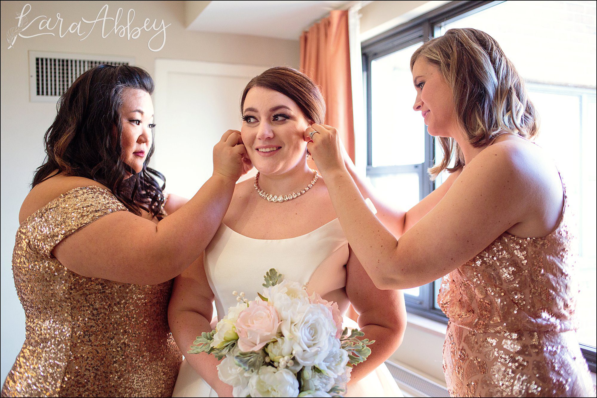 Winter Rose Gold DoubleTree Hotel Wedding in Downtown Pittsburgh, PA - Getting Ready