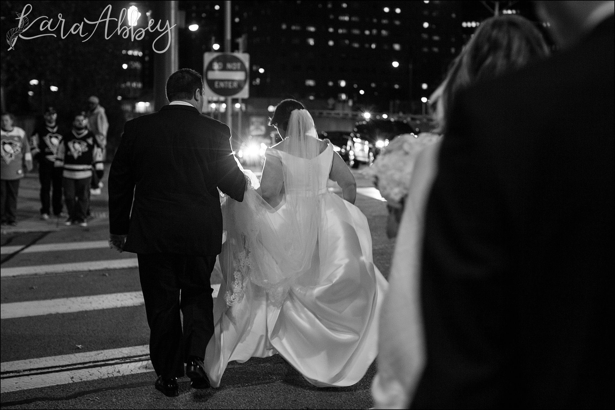 Winter Night Wedding Portraits Around Downtown Pittsburgh, PA