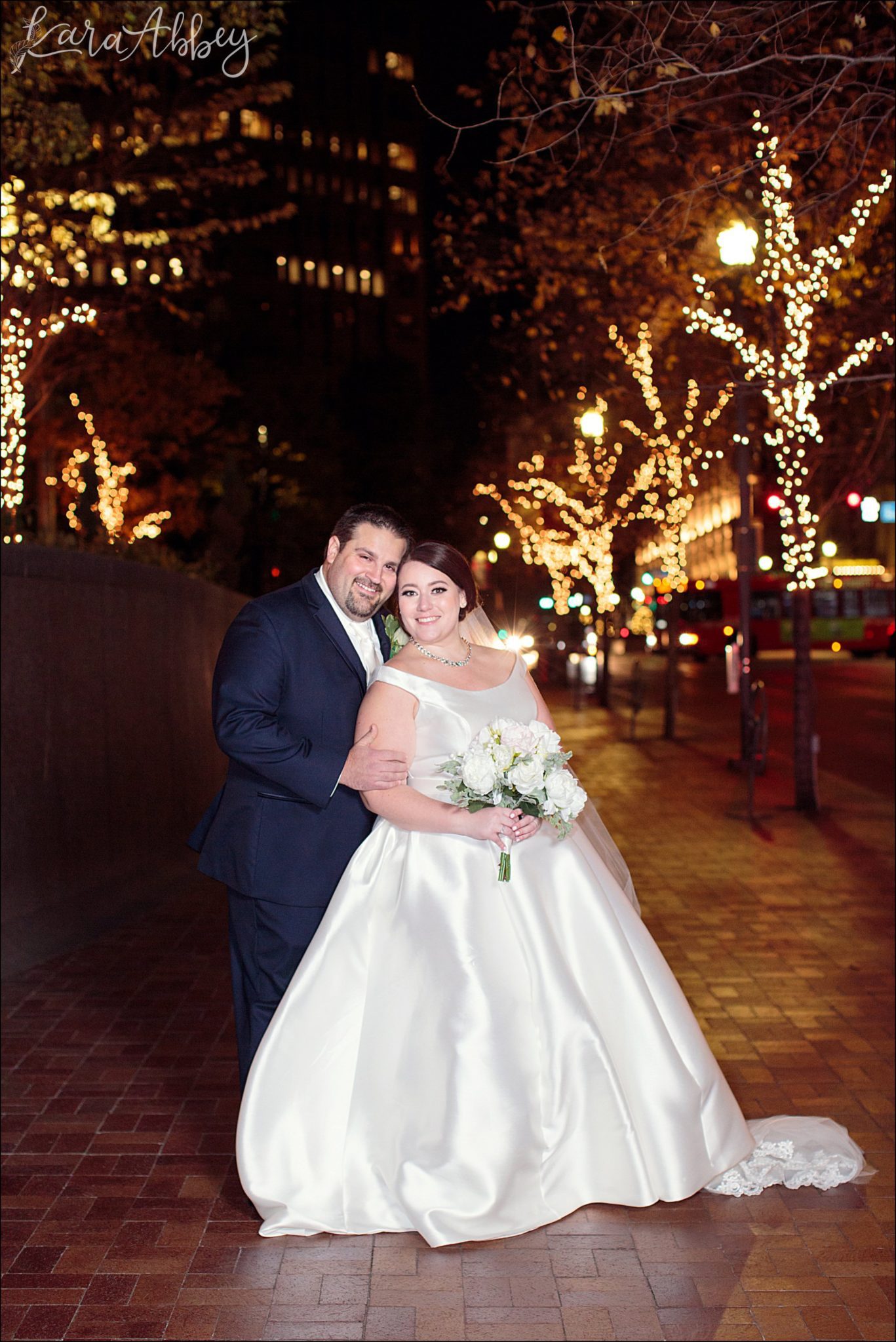Winter Night Wedding Portraits Around Downtown Pittsburgh, PA