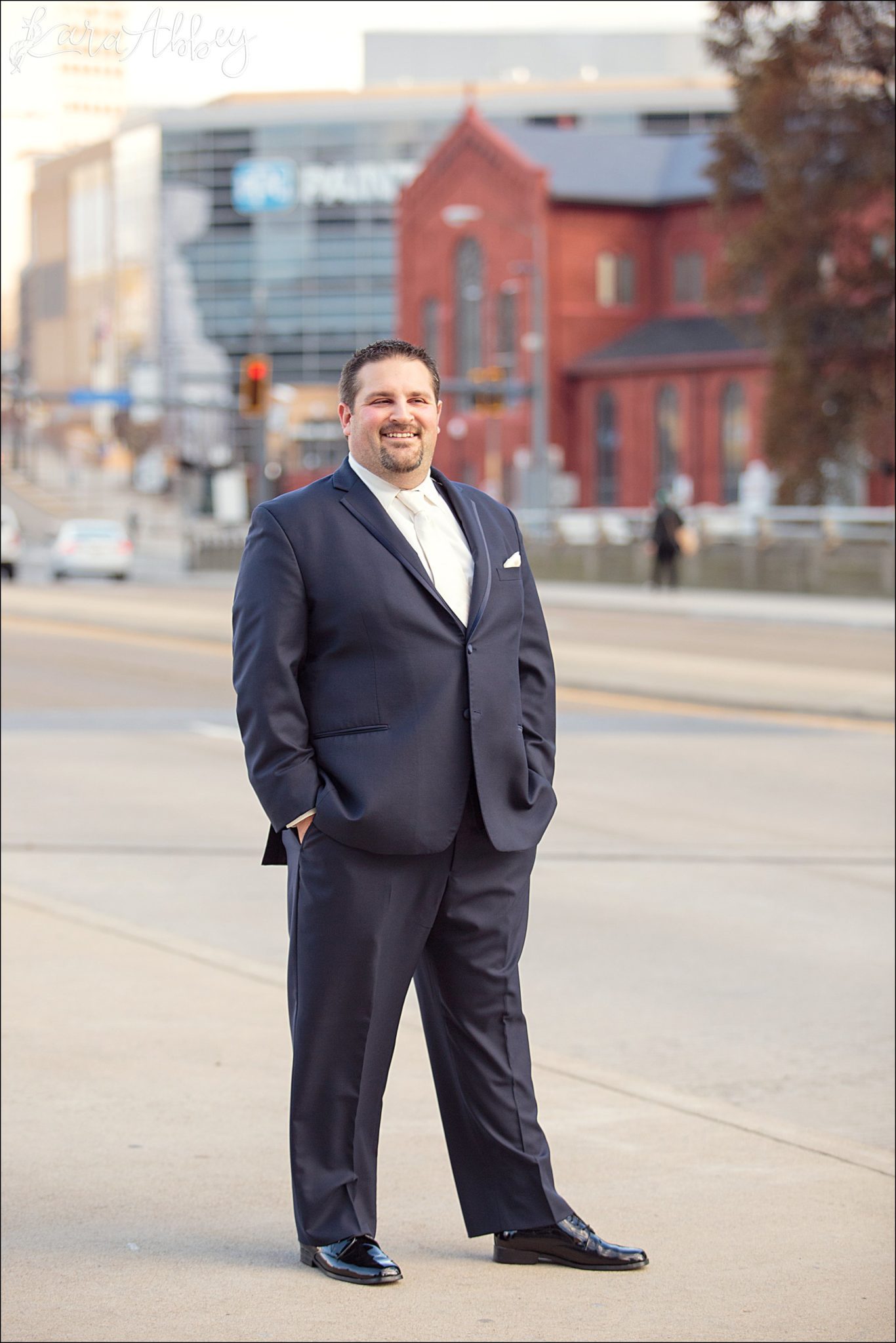 Winter Rose Gold DoubleTree Hotel Wedding in Downtown Pittsburgh, PA - Groom Portraits