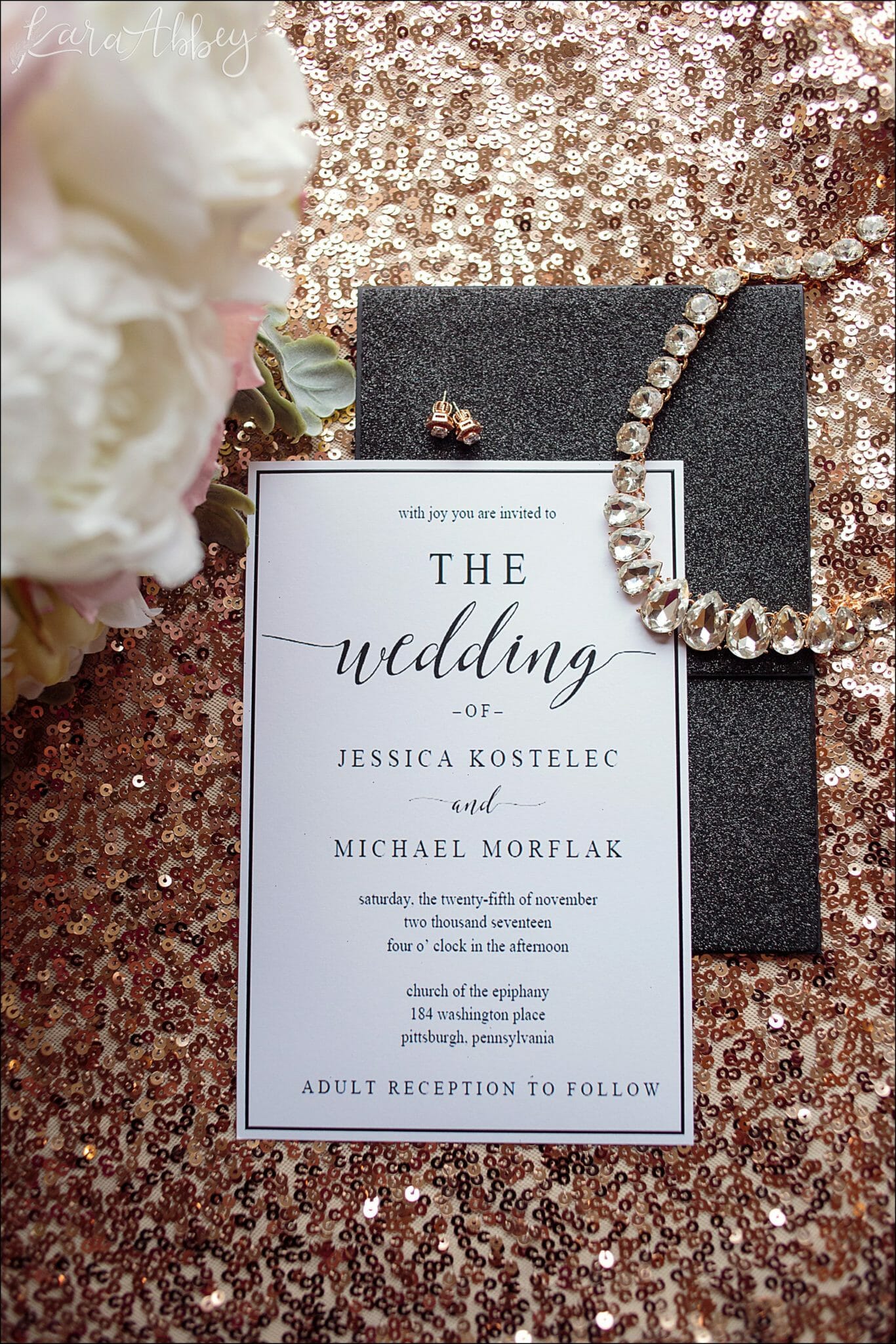 Winter Rose Gold Doubletree Hotel Downtown Pittsburgh PA Wedding