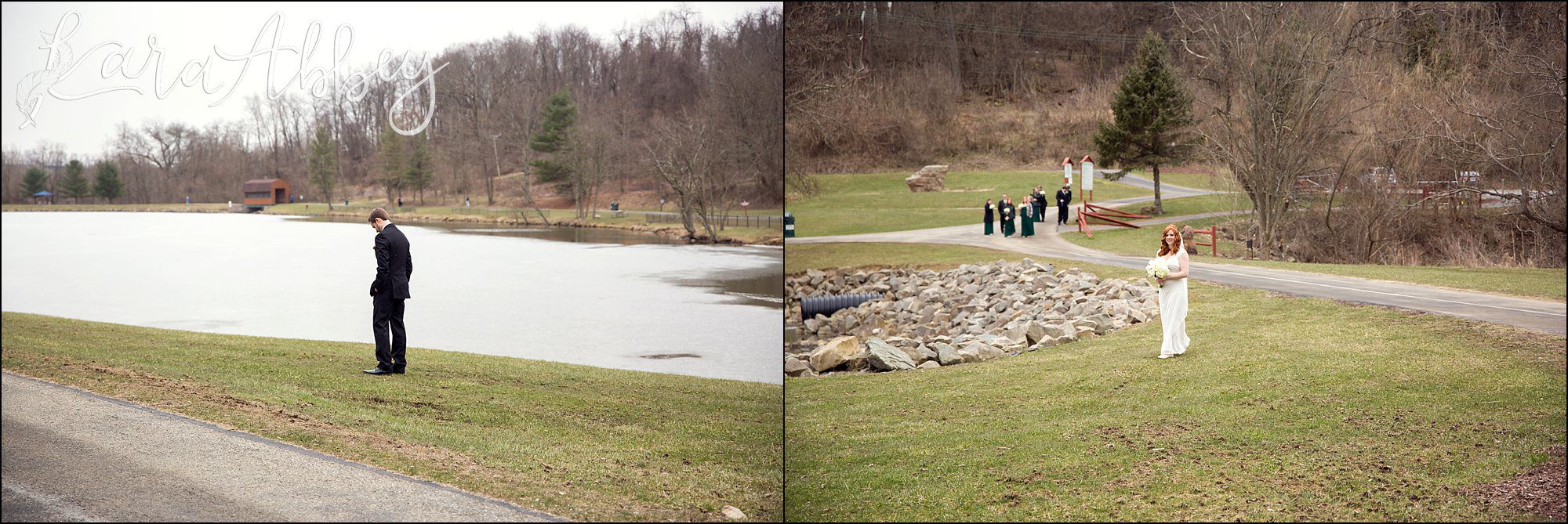 St. Patrick's Day Winter Wedding - First Look at Indian Lake Park in North Huntingdon, PA