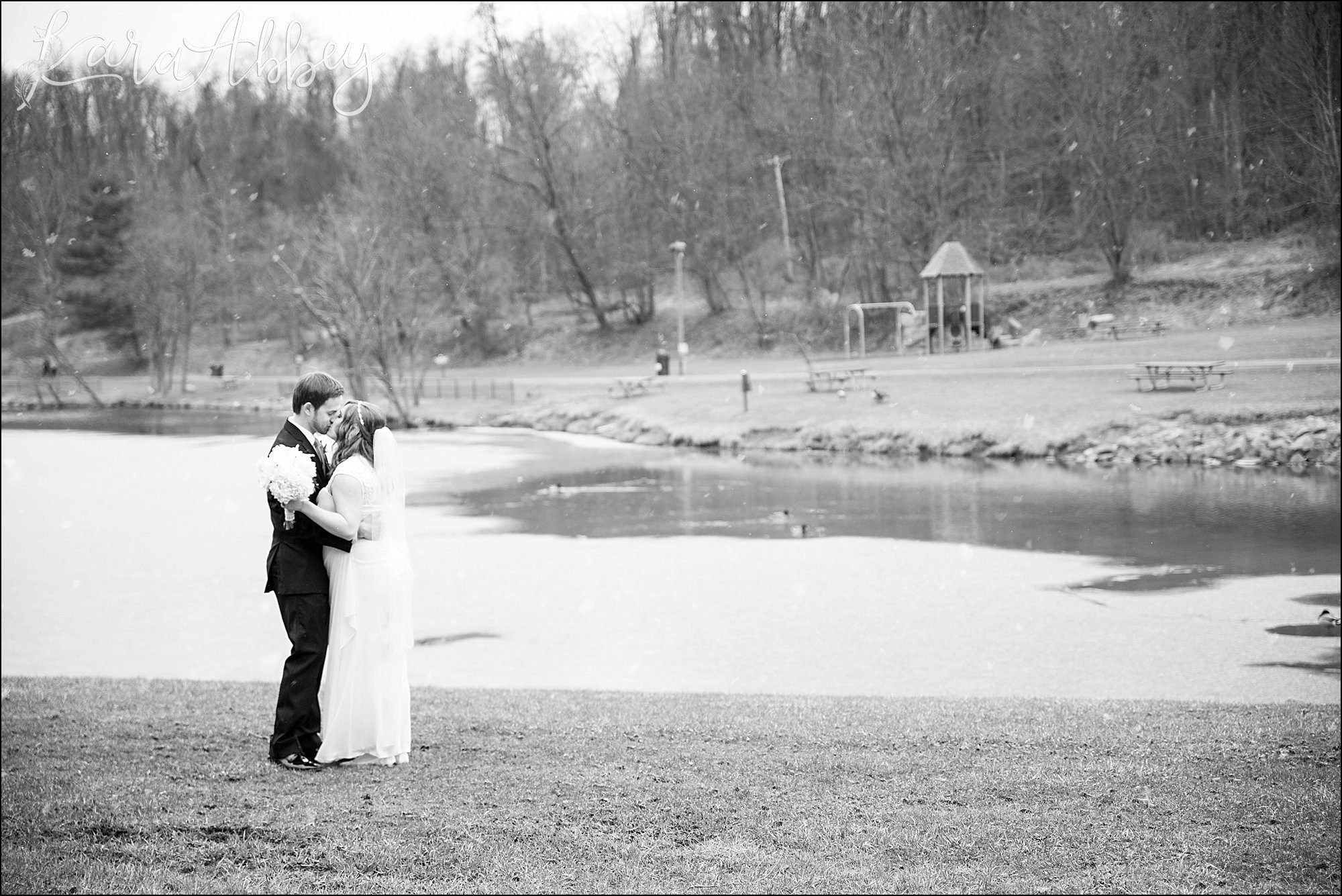 St. Patrick's Day Winter Wedding - First Look at Indian Lake Park in North Huntingdon, PA
