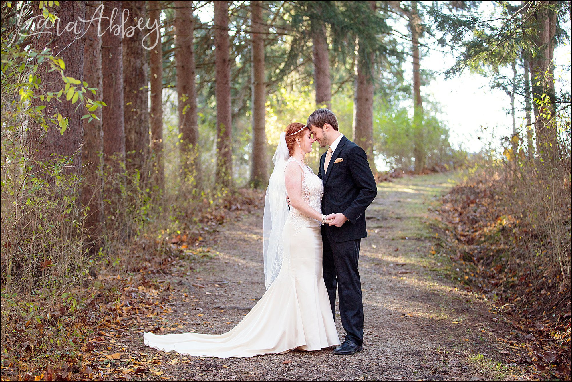 Glowy Fall Wedding Photos of Bride & Groom at Bushy Run Battlefield in Jeannette, PA