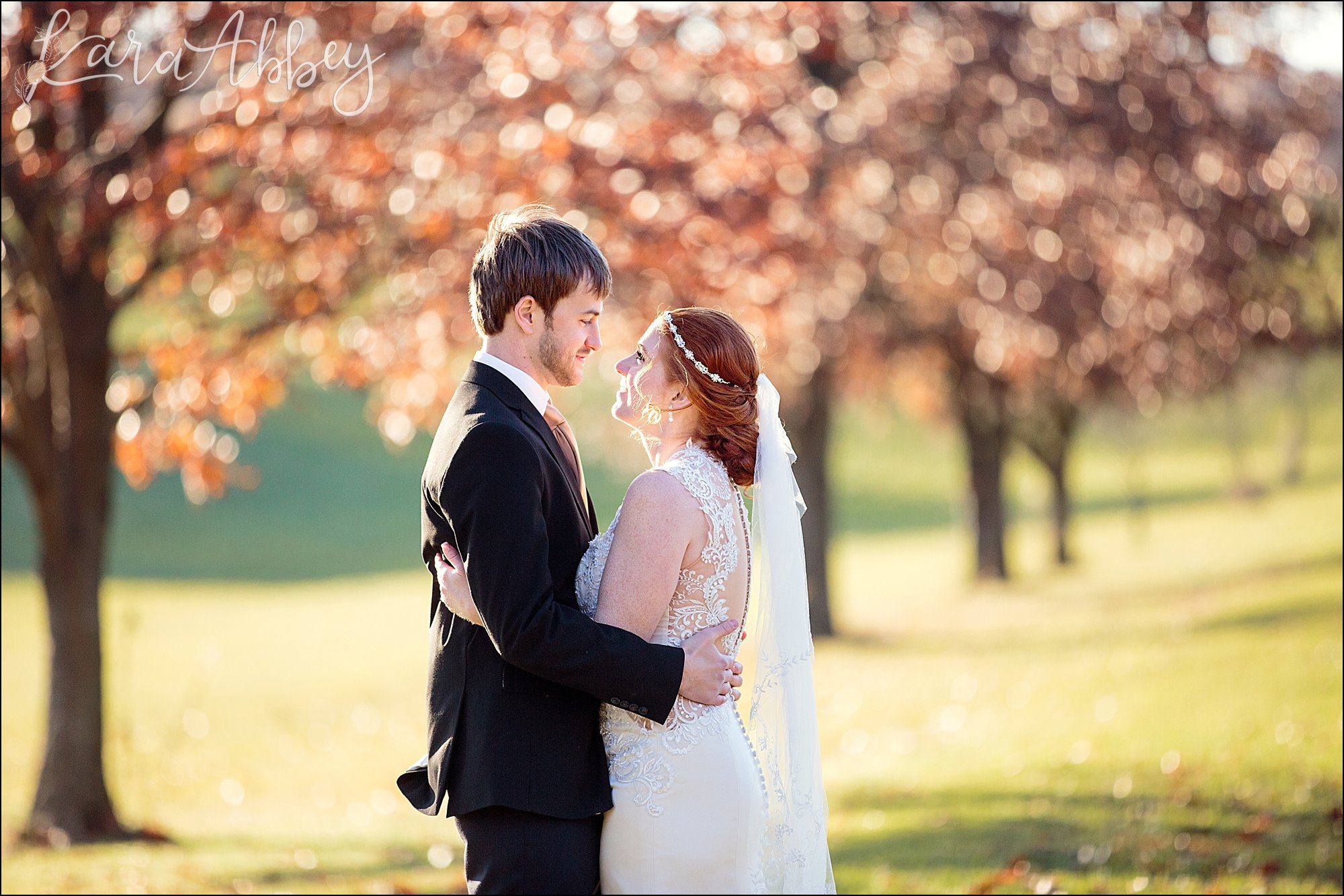 Glowy Fall Wedding Photos of Bride & Groom at Bushy Run Battlefield in Jeannette, PA