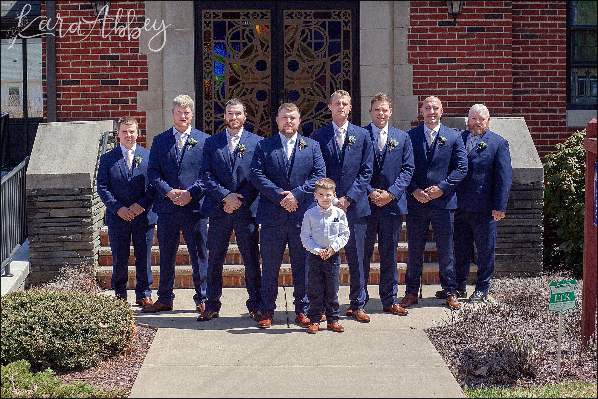 Groom & his Groomsmen in Navy Tuxes Portrait