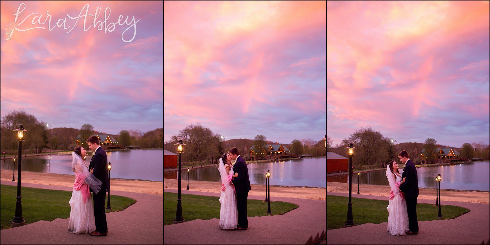 Vibrant Pink Sunset after Rain on Wedding Day at The Gathering Place at Darlington Lake