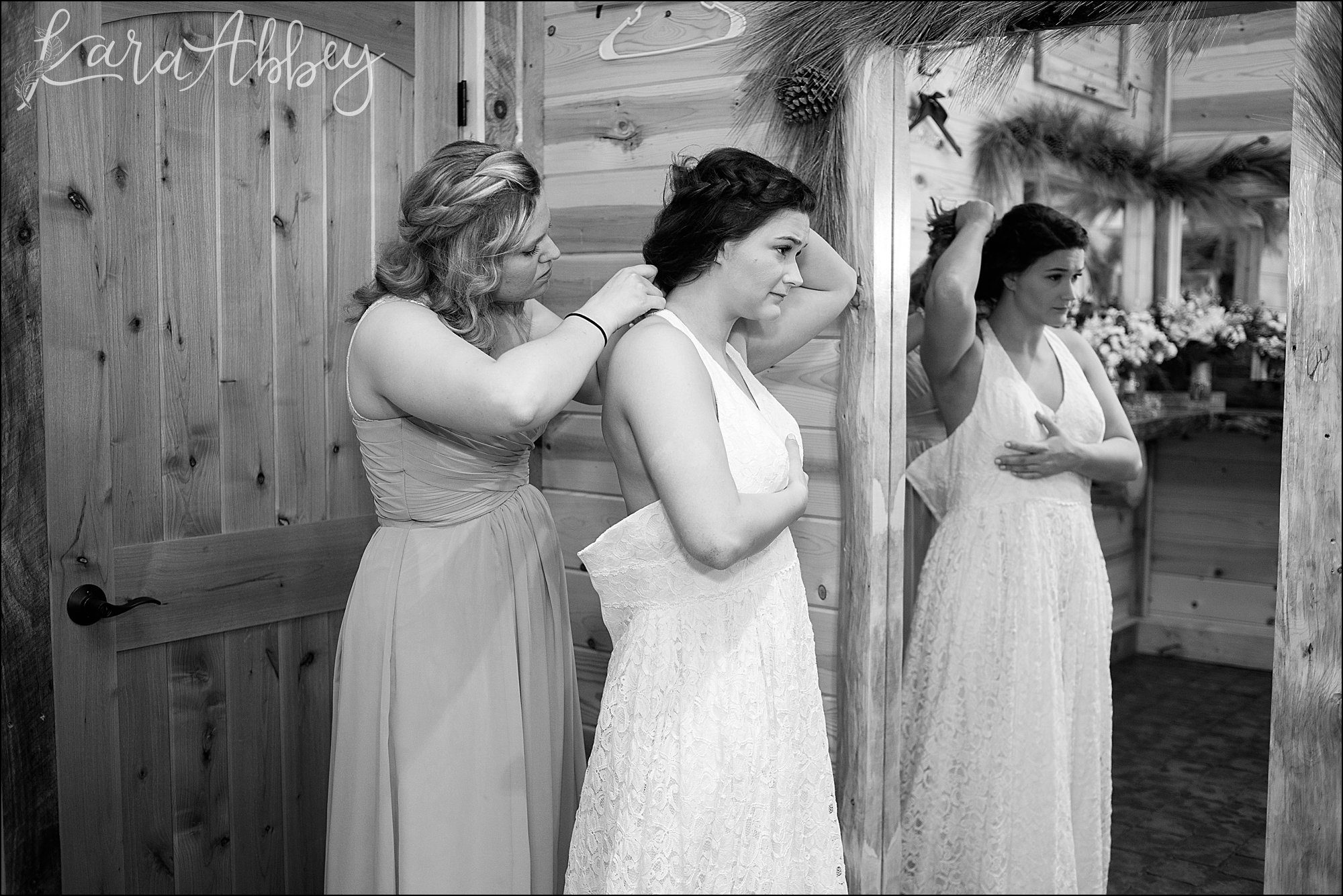 Bride Putting her Dress on at The Gathering Place