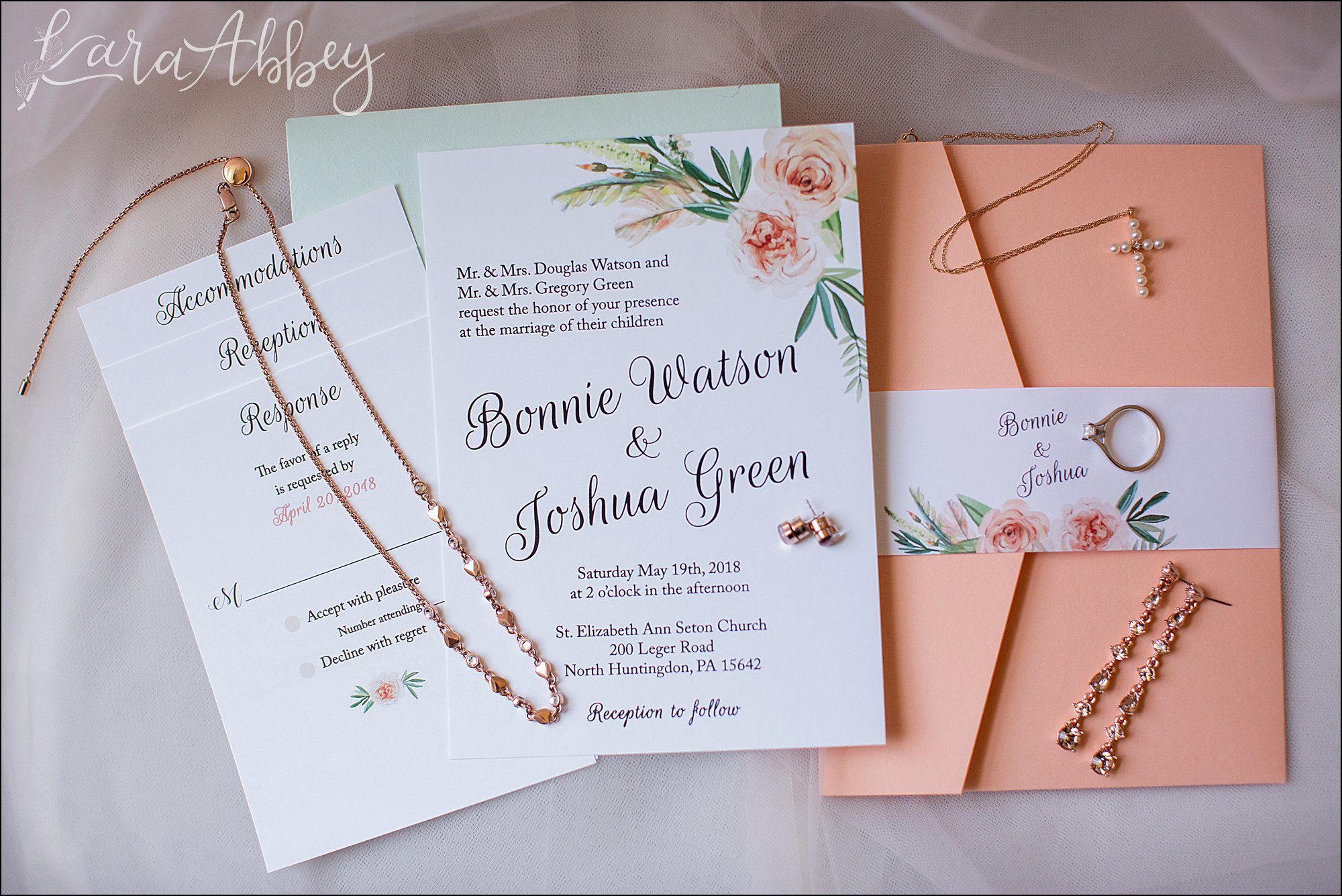 Pink, Peach, Green Wedding Details in Irwin, PA