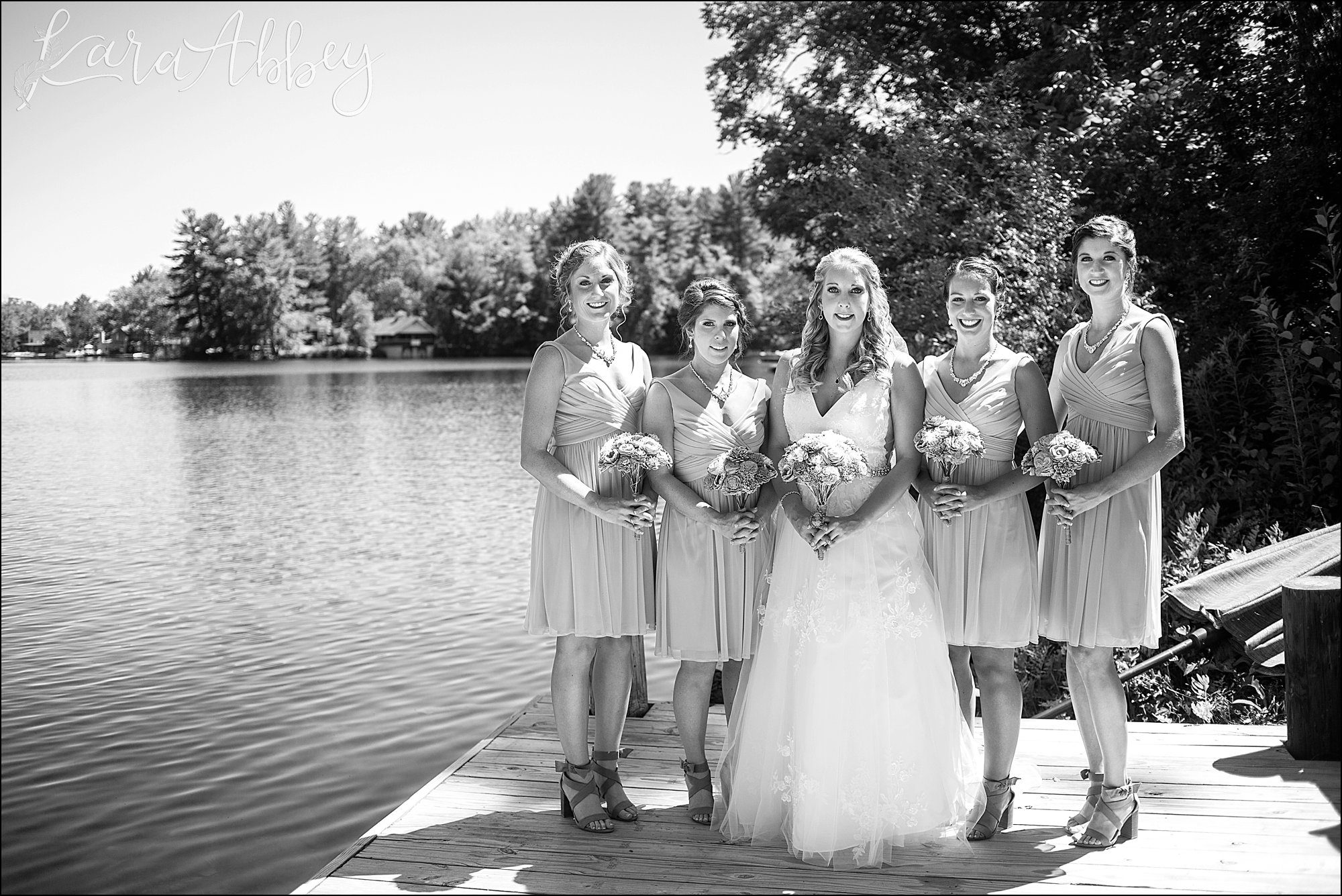 Rustic Elegant Outdoor Summer Wedding on Private Property in PA - Bridesmaids Portraits on Lake