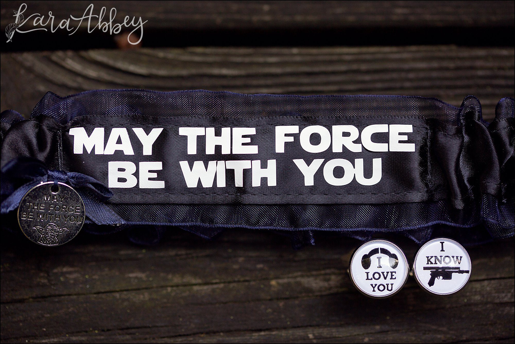 Rich Summer Wedding at Bell's Banquets in Mt. Pleasant, PA - Star Wars Garter & Cufflinks