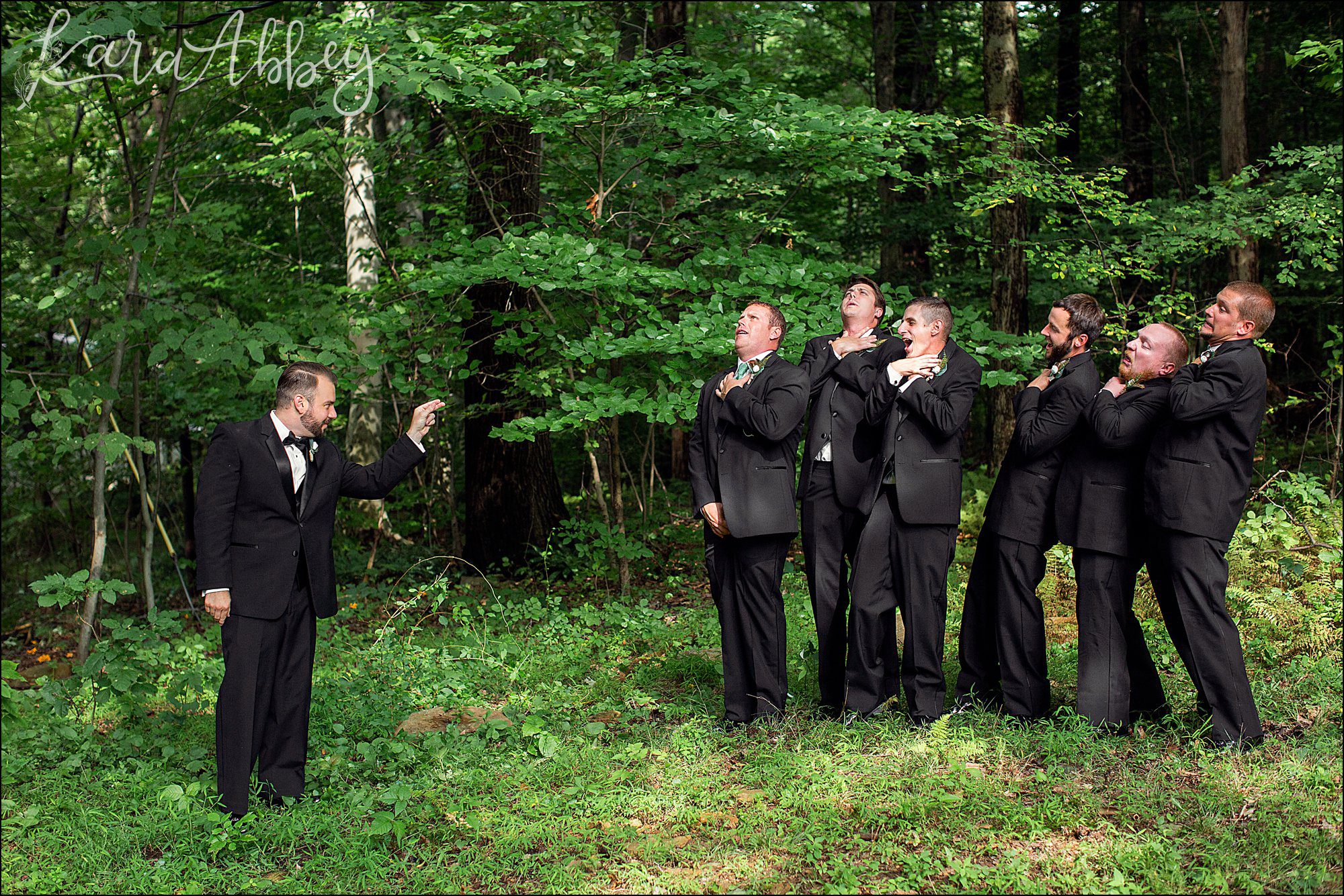 Rich Summer Wedding Portraits at Laurelville Christian Retreat Center in Mt. Pleasant, PA - Groomsmen Force Choke from Star Wars