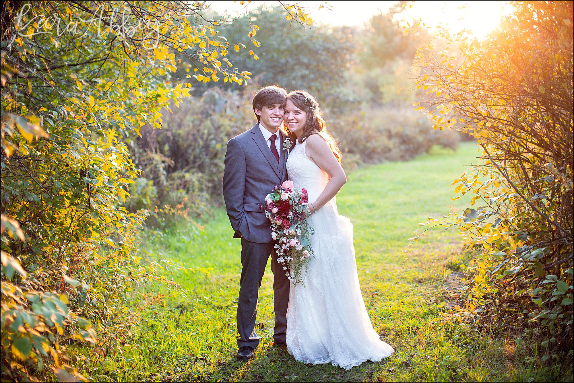 Succop Nature Park Wedding Outdoors in the Fall in Butler PA - Sunset Portraits