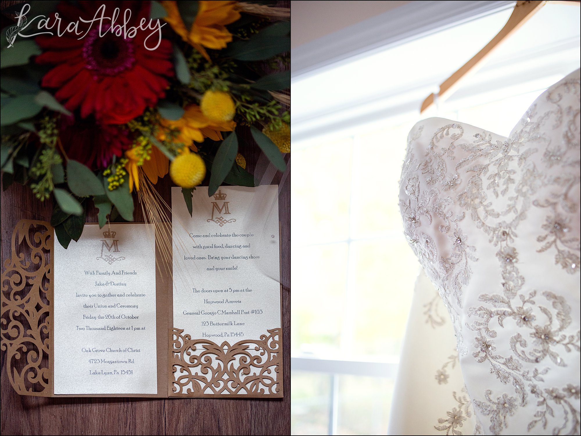 Fall Red & Yellow Wedding Photography in Hopwood, PA - Bridal Details