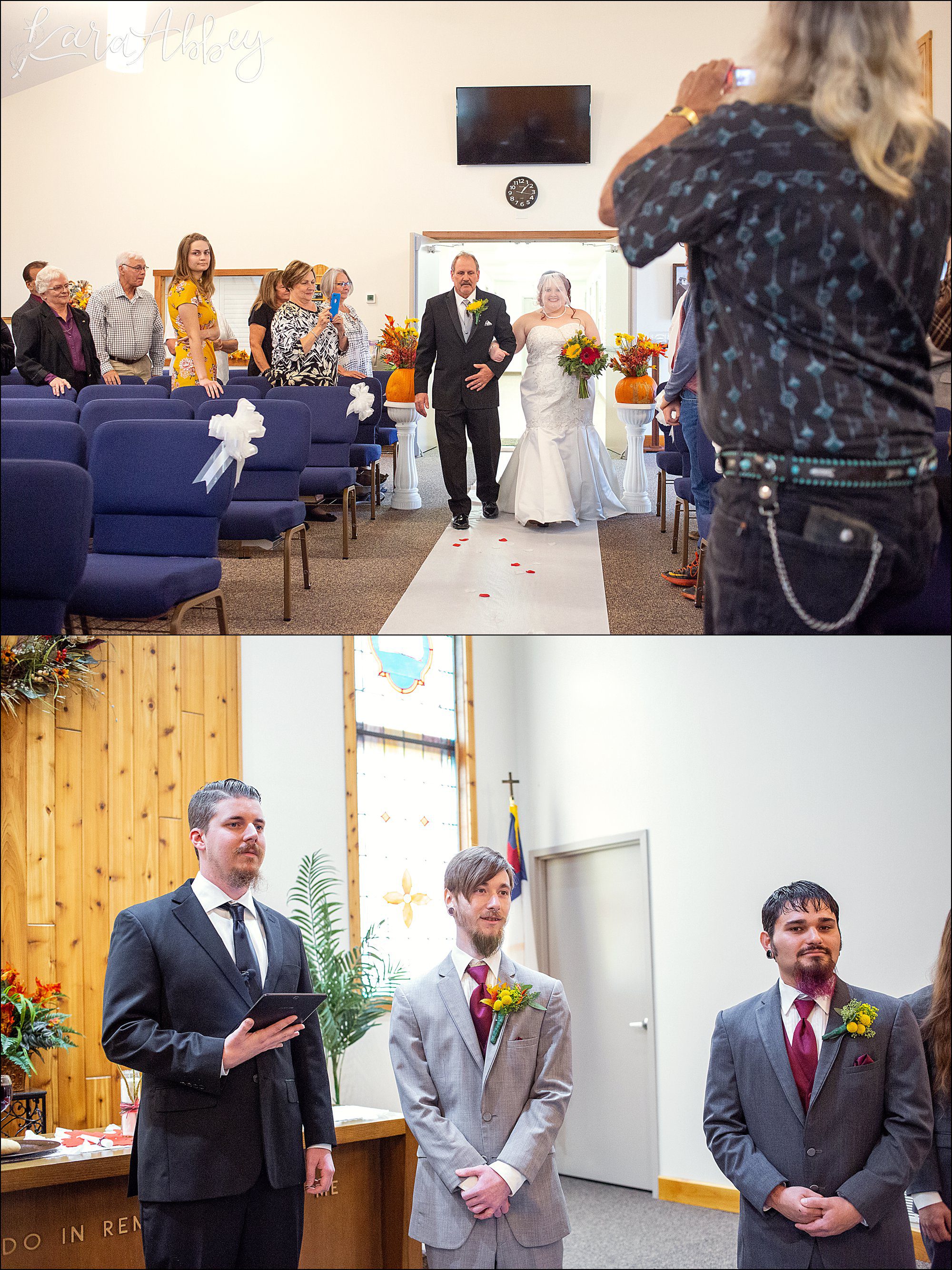 Fall Red & Yellow Wedding Photography in Hopwood, PA - Ceremony