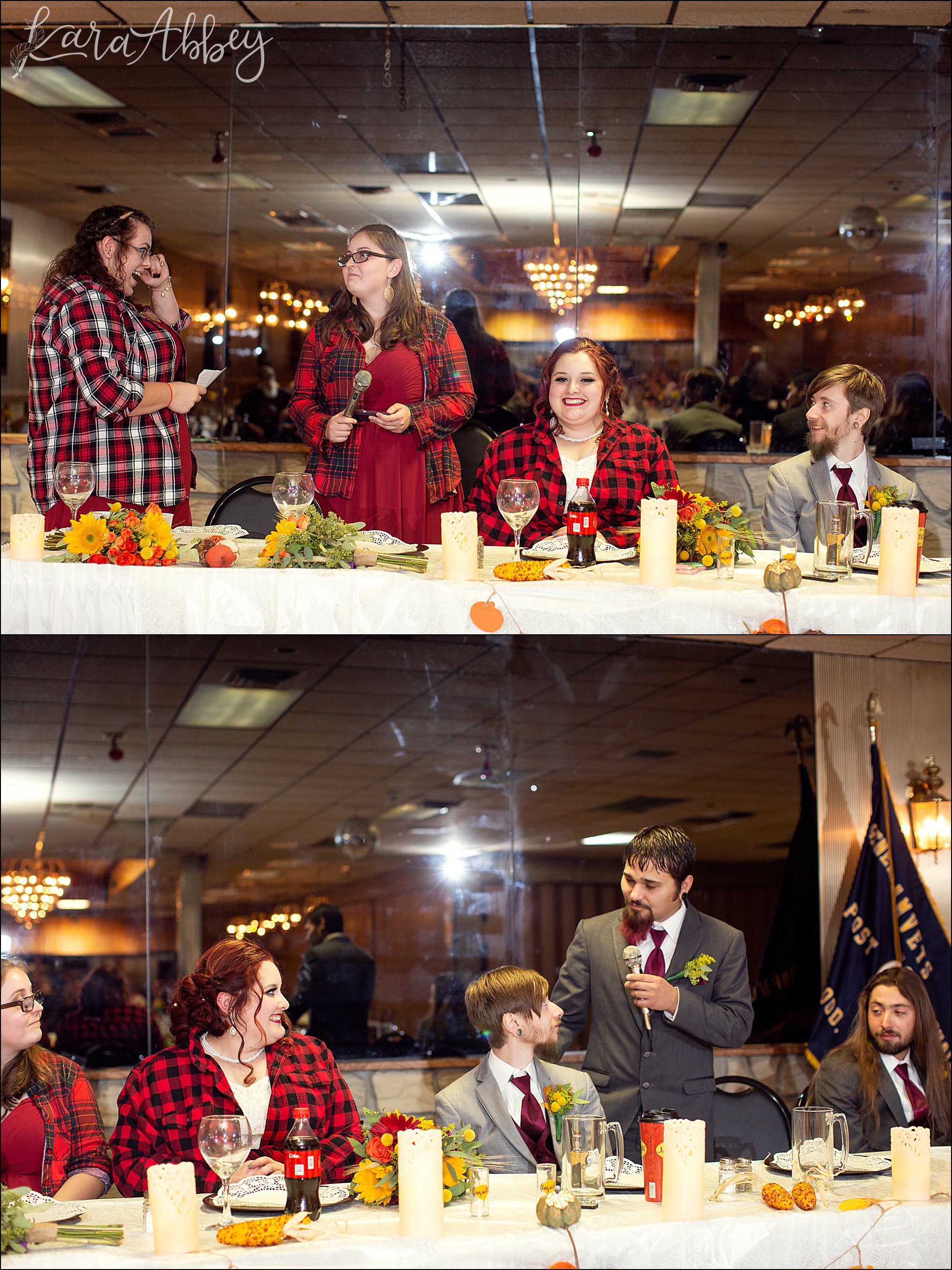 Fall Red & Yellow Wedding Photography in Hopwood, PA - Reception at AMVETS Post #103