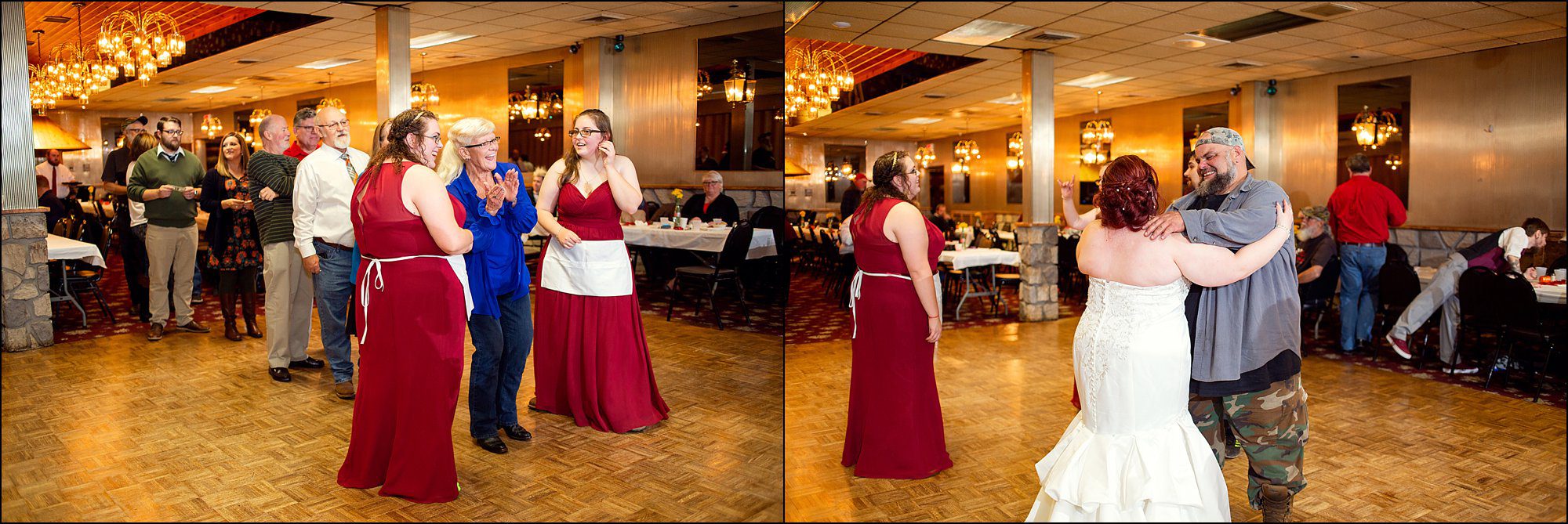 Fall Red & Yellow Wedding Photography in Hopwood, PA - Reception at AMVETS Post #103