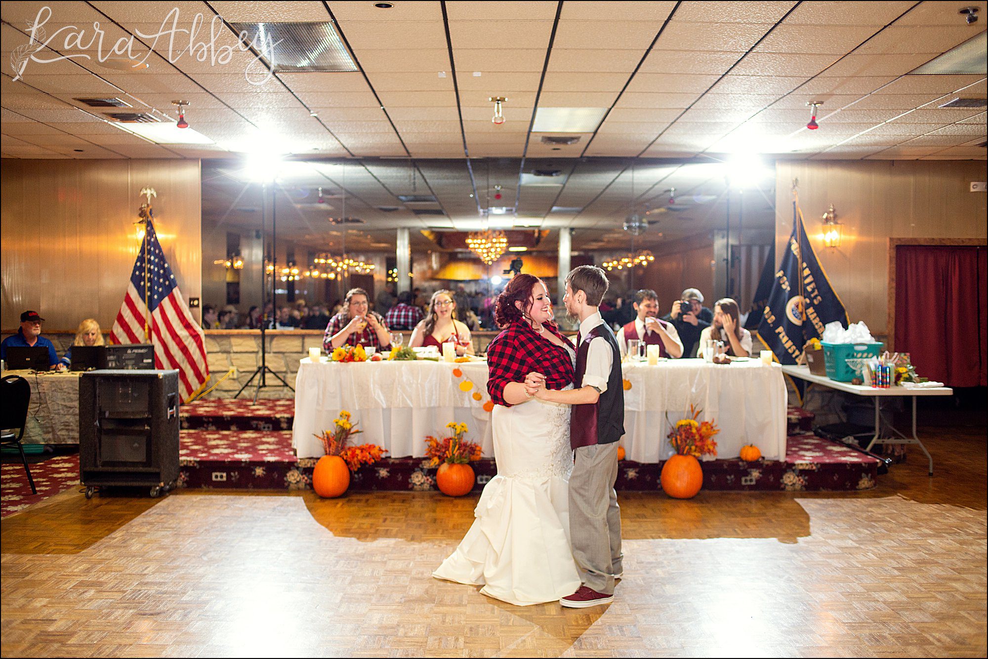 Fall Red & Yellow Wedding Photography in Hopwood, PA - Reception at AMVETS Post #103