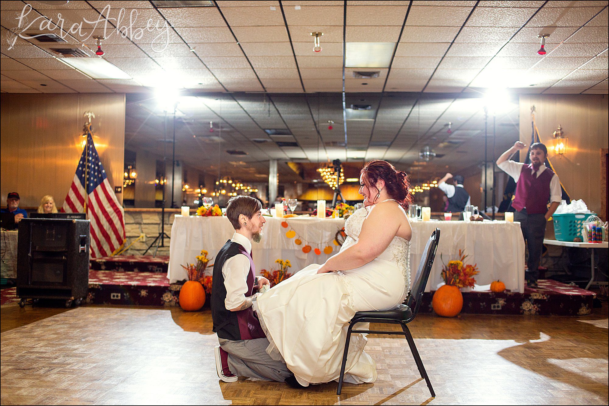 Fall Red & Yellow Wedding Photography in Hopwood, PA - Reception at AMVETS Post #103