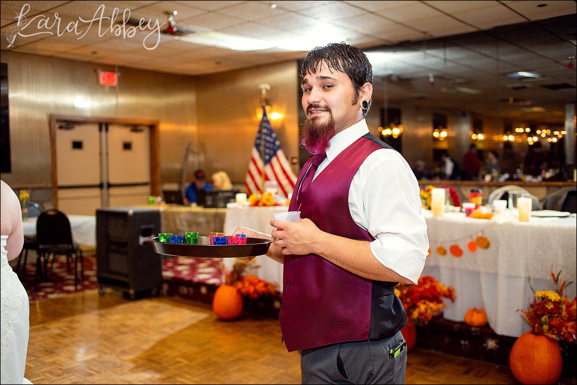 Fall Red & Yellow Wedding Photography in Hopwood, PA - Reception at AMVETS Post #103