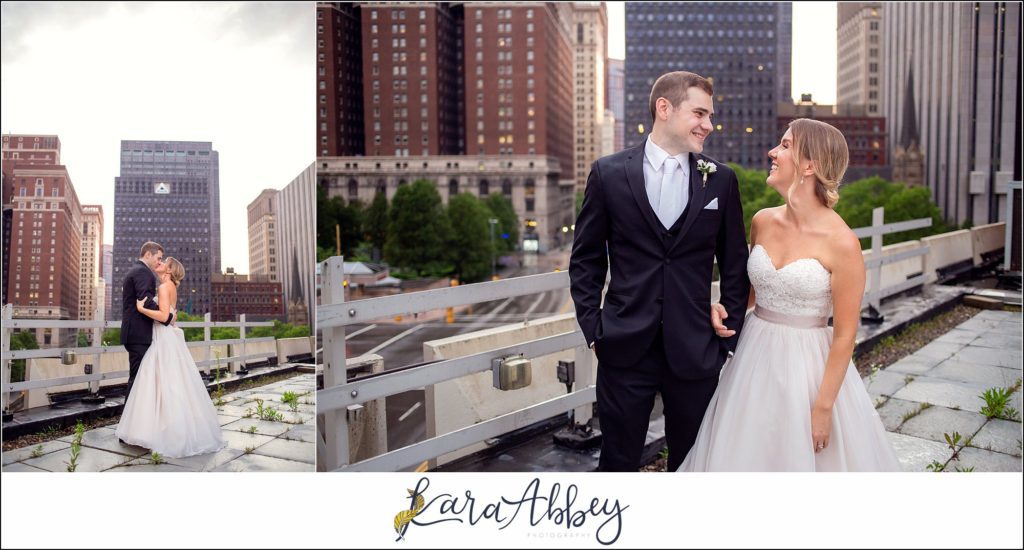 Downtown Pittsburgh Pastel Spring Wedding Day Highlights - Rooftop Portraits at DoubleTree by Hilton Hotel
