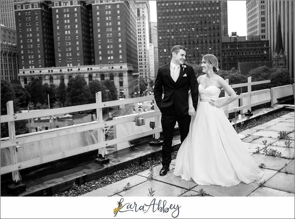 Downtown Pittsburgh Pastel Spring Wedding Day Highlights - Rooftop Portraits at DoubleTree by Hilton Hotel