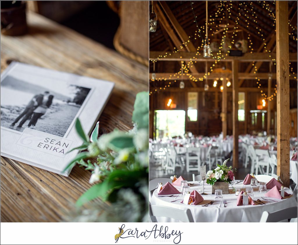 Navy and Pink Summer Outdoor Wedding at the Hayloft in Rockwood, PA Reception Details in the Barn