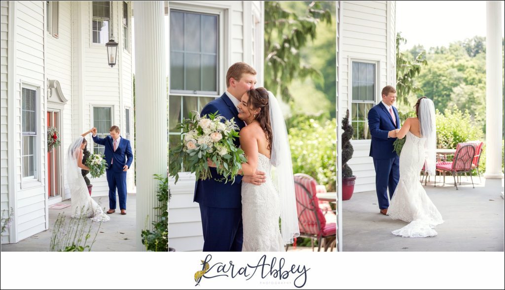 Navy and Pink Summer Outdoor Wedding at the Hayloft in Rockwood, PA Bride & Groom First Look
