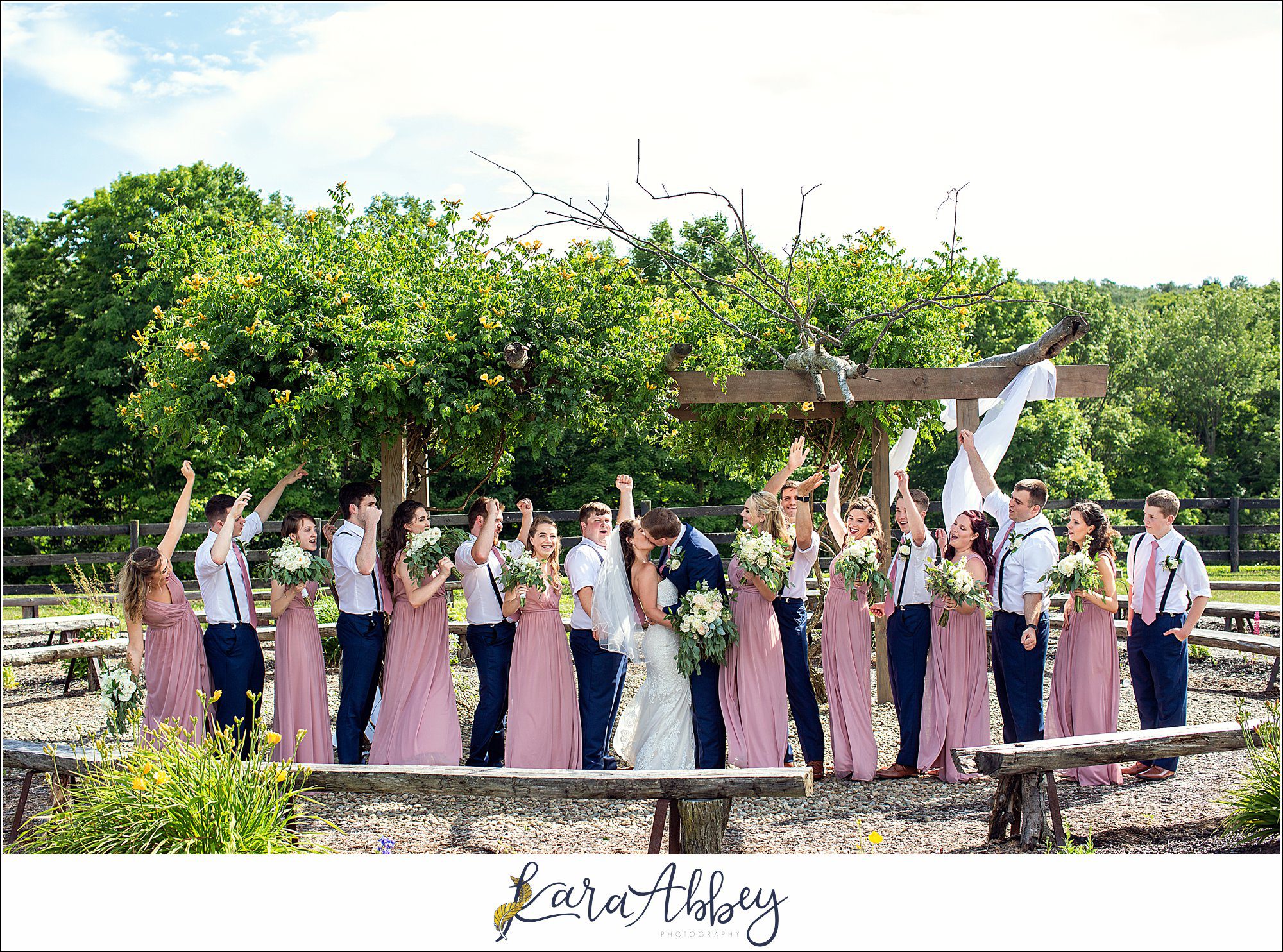 Navy and Pink Summer Outdoor Wedding at the Hayloft in Rockwood, PA Bridal Party Portraits