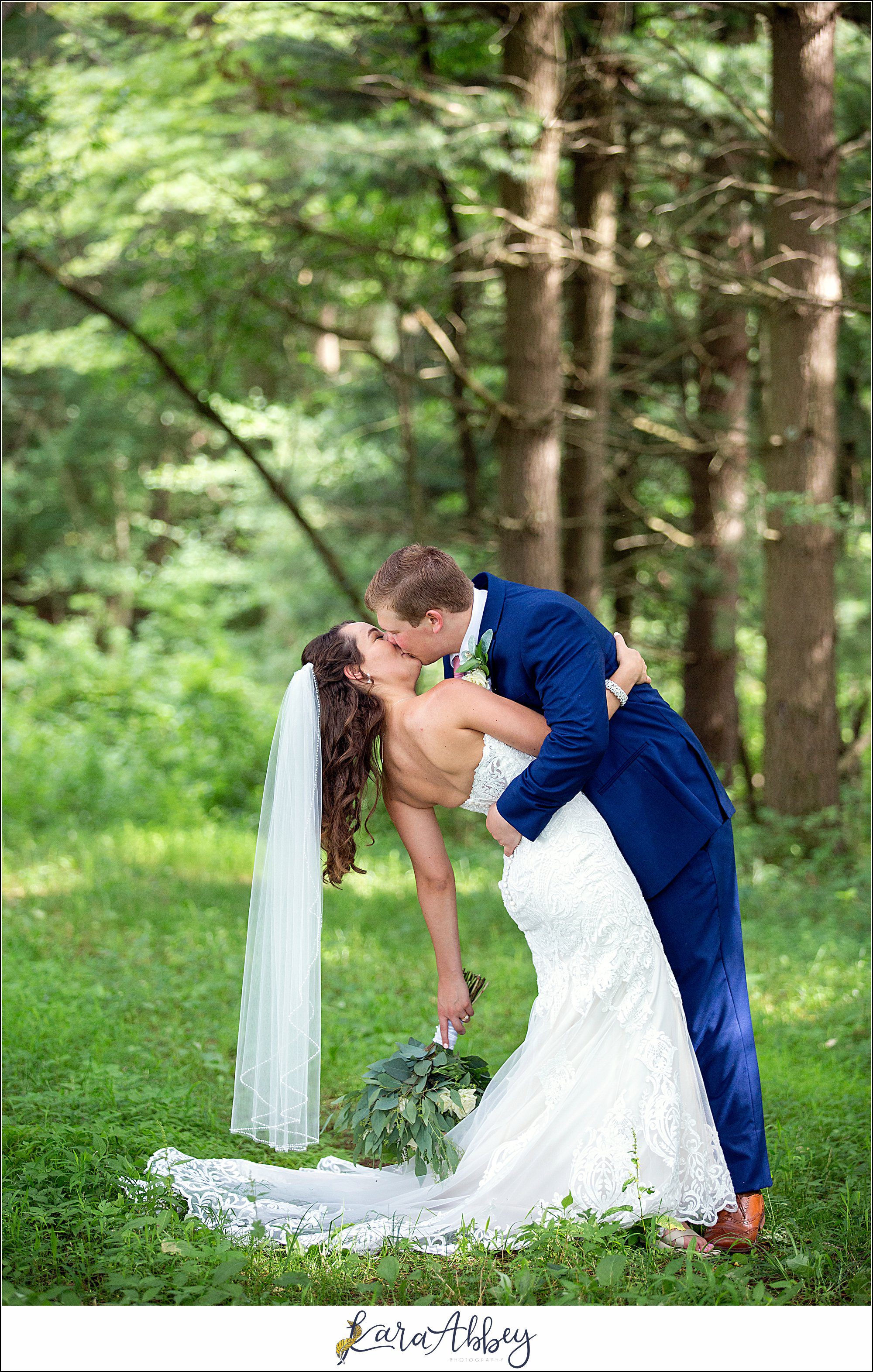 Navy and Pink Summer Outdoor Wedding at the Hayloft in Rockwood, PA Bride & Groom Portraits in the Forest