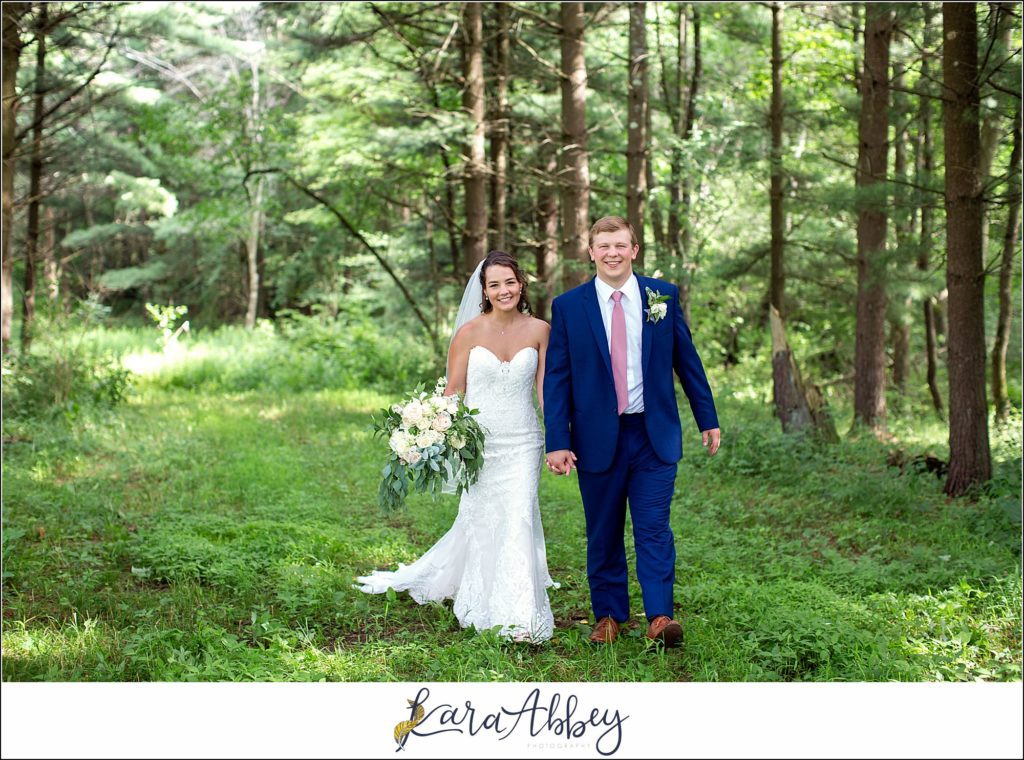 Navy and Pink Summer Outdoor Wedding at the Hayloft in Rockwood, PA Bride & Groom Portraits in the Forest