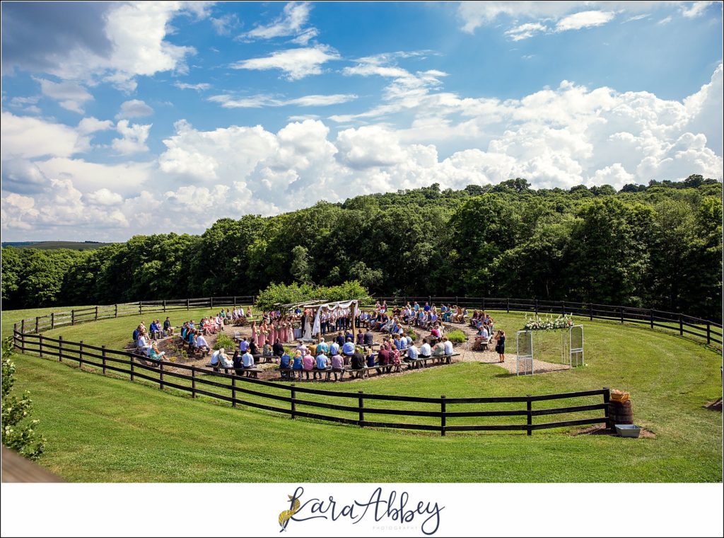 Navy and Pink Summer Outdoor Wedding at the Hayloft in Rockwood, PA Ceremony in the Corral 