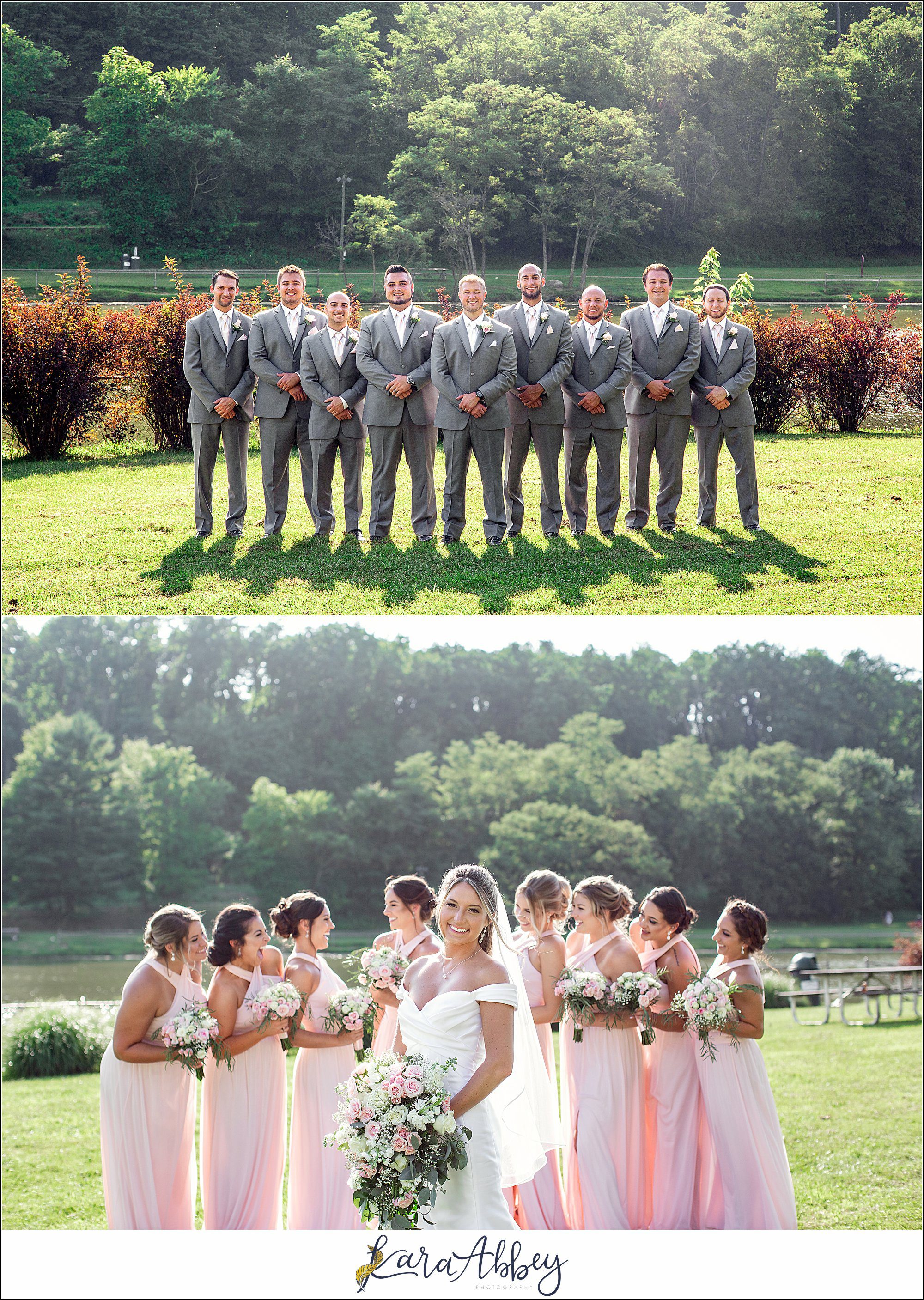 Blush & Grey Summer Wedding Bridal Party Portraits at Indian Lake Park in Irwin, PA