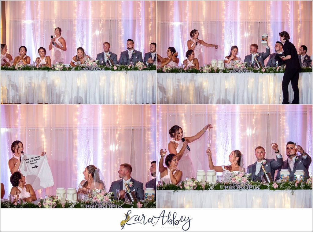 Blush & Grey Summer Wedding Reception at Antonelli Event Center in Irwin, PA Toasts