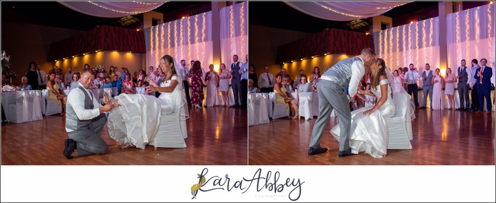 Blush & Grey Summer Wedding Reception at Antonelli Event Center in Irwin, PA Bouquet & Garter Toss