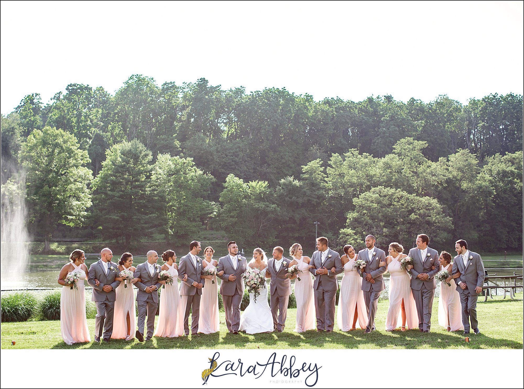 Blush & Grey Summer Wedding Bridal Party Portraits at Indian Lake Park in Irwin, PA