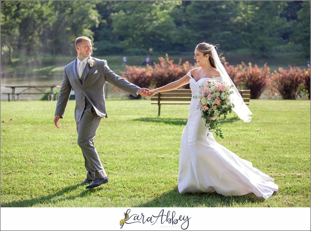 Blush & Grey Summer Wedding Bride & Groom Portraits at Indian Lake Park in Irwin, PA
