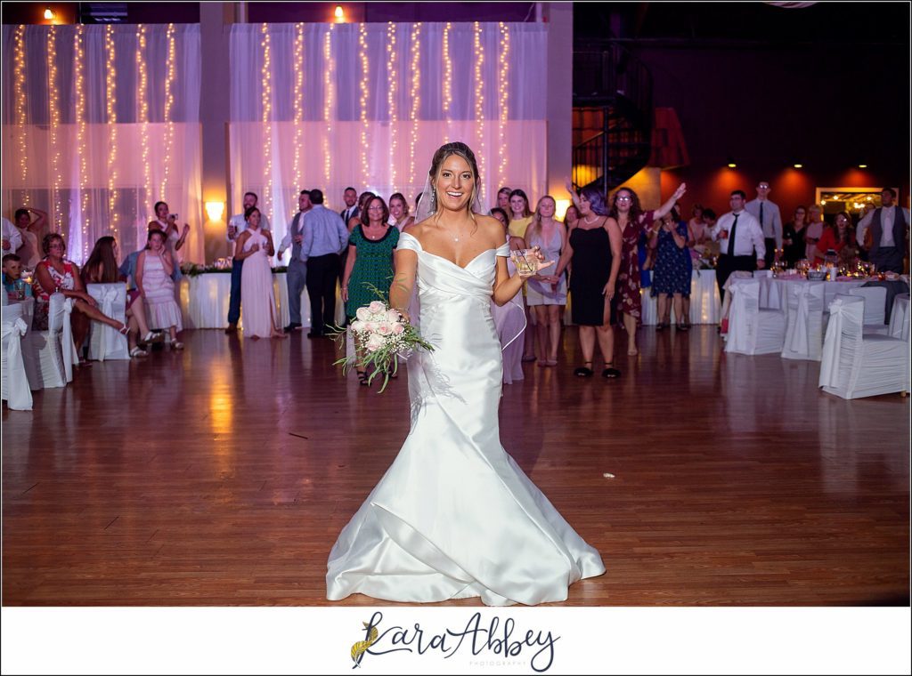 Blush & Grey Summer Wedding Reception at Antonelli Event Center in Irwin, PA Bouquet & Garter Toss