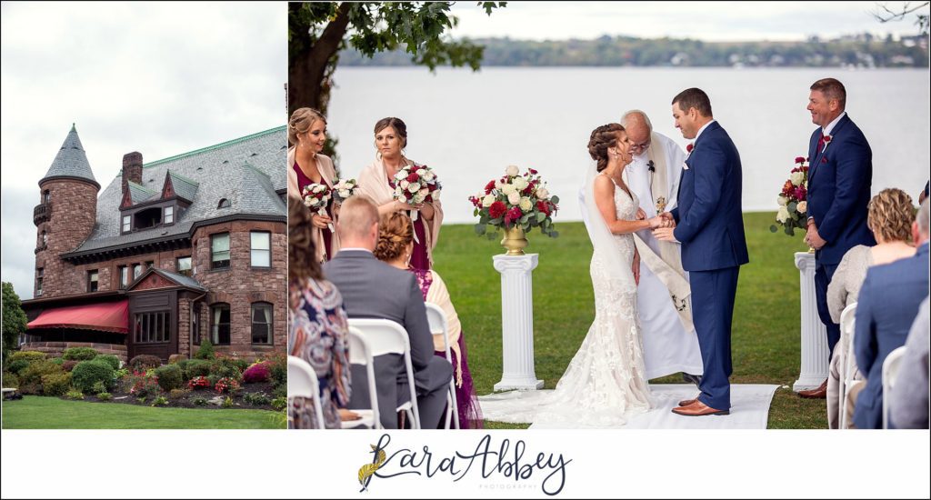 Maroon & Navy Fall Wedding at the Belhurst Castle in Geneva NY - Outdoor Ceremony