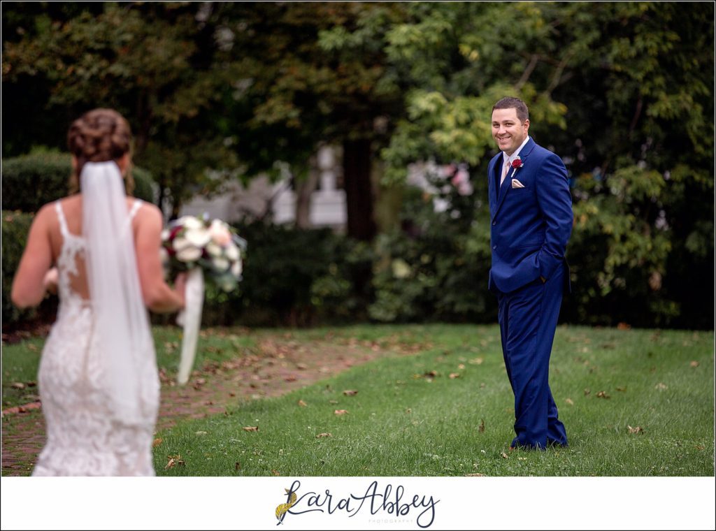 Maroon & Navy Fall Wedding at the Belhurst Castle in Geneva NY - First Look at White Springs Manor