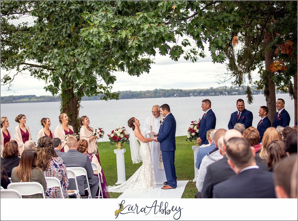 Maroon & Navy Fall Wedding at the Belhurst Castle in Geneva NY - Outdoor Ceremony