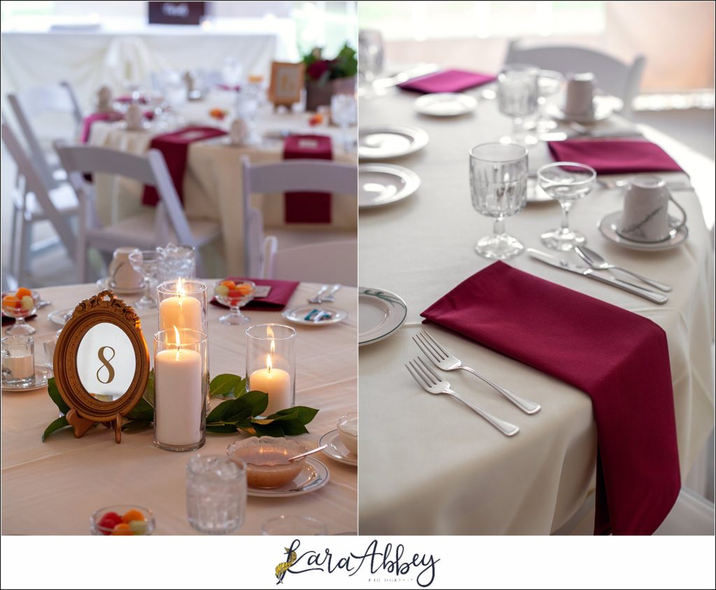 Maroon Fairy Tail Fall Wedding at Linden Hall Mansion in Dawson, PA - Tented Reception Details