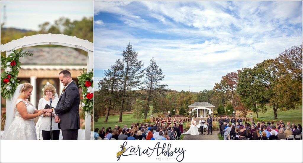 Maroon Fairy Tail Fall Wedding at Linden Hall Mansion in Dawson, PA - Outdoor Ceremony on the Lawn