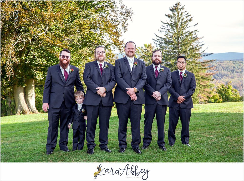Maroon Fairy Tail Fall Wedding at Linden Hall Mansion in Dawson, PA - Groom & Groomsmen Portraits