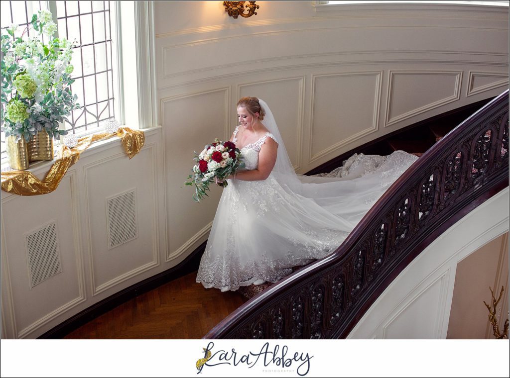 Maroon Fairy Tail Fall Wedding at Linden Hall Mansion in Dawson, PA - First Look Between Bride & Groom