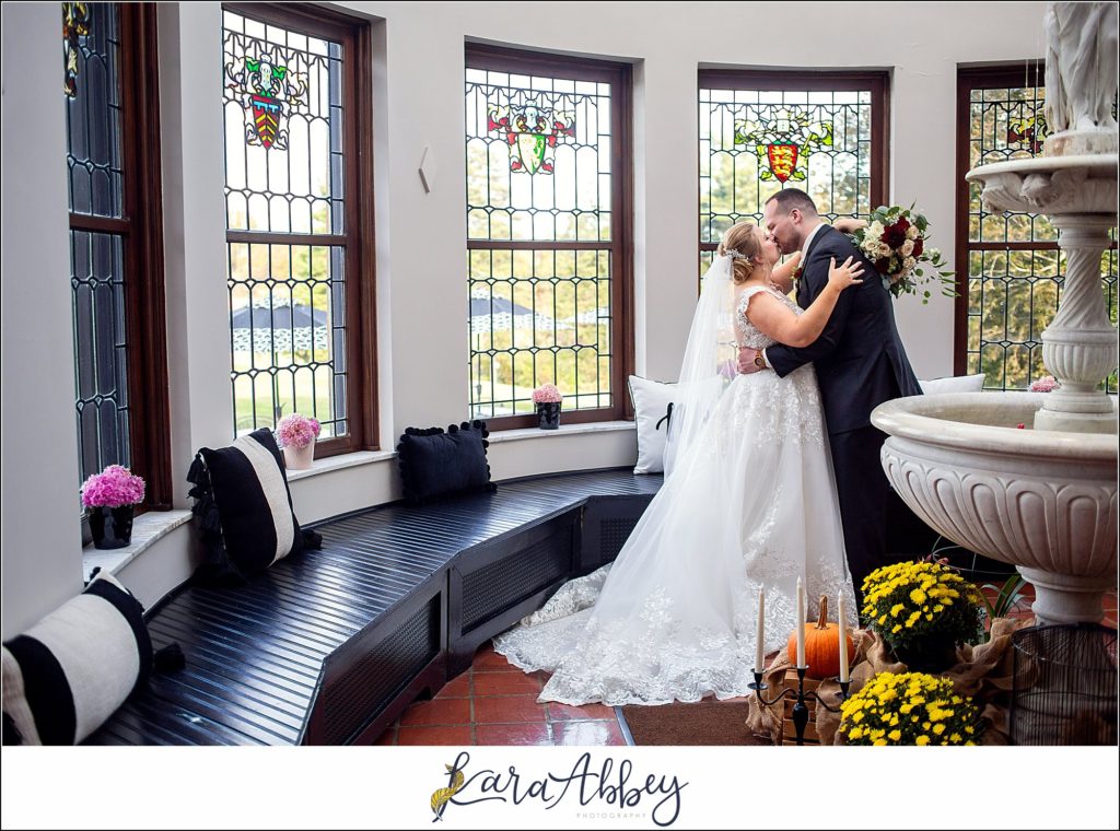 Maroon Fairy Tail Fall Wedding at Linden Hall Mansion in Dawson, PA - Bride & Groom Portraits