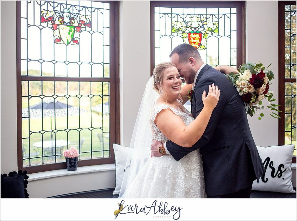 Maroon Fairy Tail Fall Wedding at Linden Hall Mansion in Dawson, PA - Bride & Groom Portraits