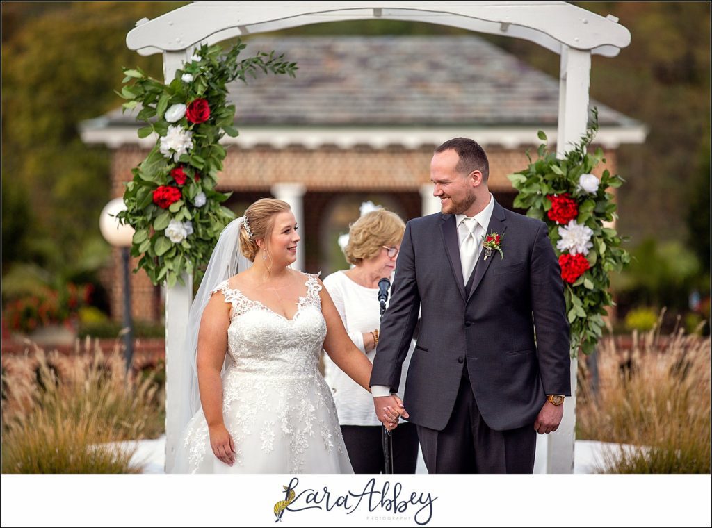 Maroon Fairy Tail Fall Wedding at Linden Hall Mansion in Dawson, PA - Outdoor Ceremony on the Lawn