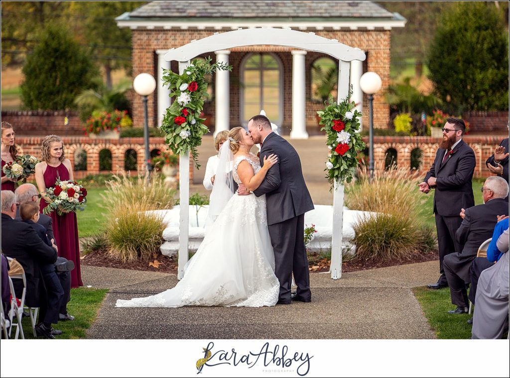Maroon Fairy Tail Fall Wedding at Linden Hall Mansion in Dawson, PA - Outdoor Ceremony on the Lawn
